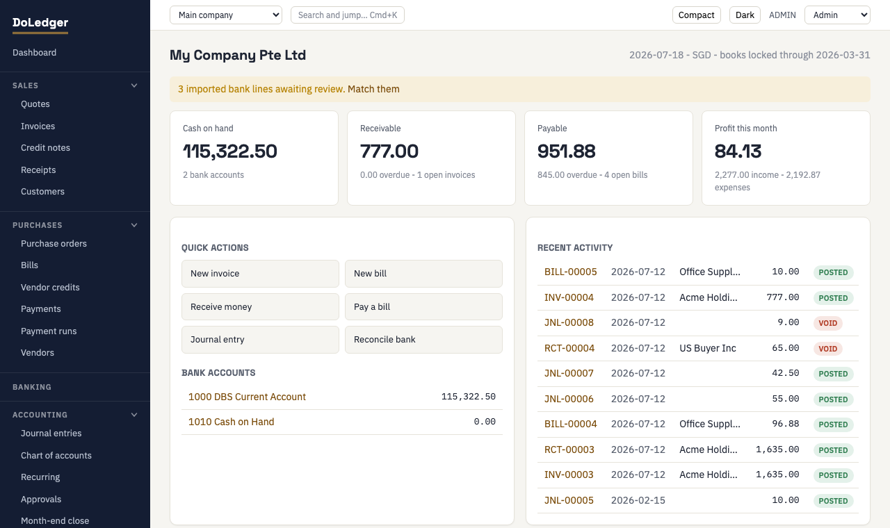 The DoLedger dashboard