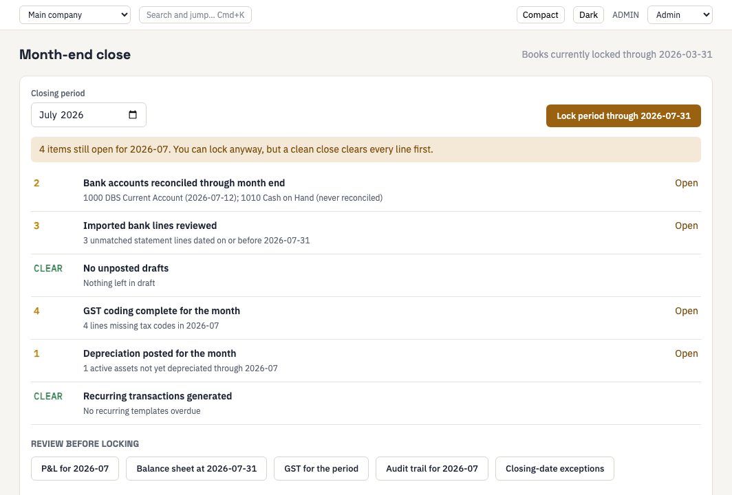 Month-end close checklist in DoLedger